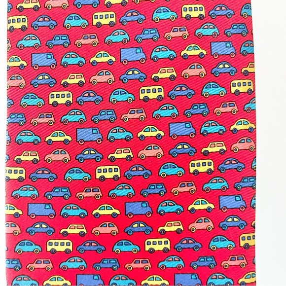 Holland & Sherry London 1836 All Silk Red Men’s Tie with Colorful Cars OS - Picture 6 of 6